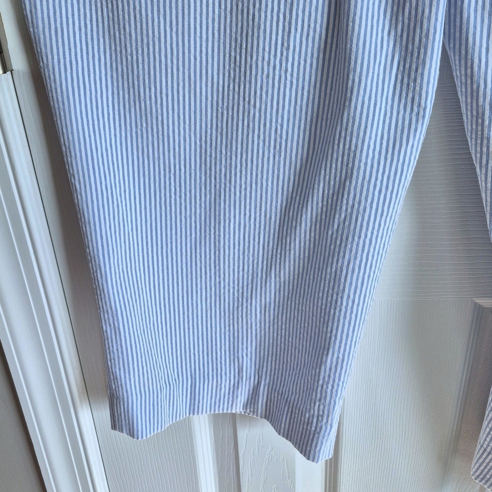 Lands End seersucker blue white stripe mid rise straight cropped pants women 22W - Picture 9 of 16